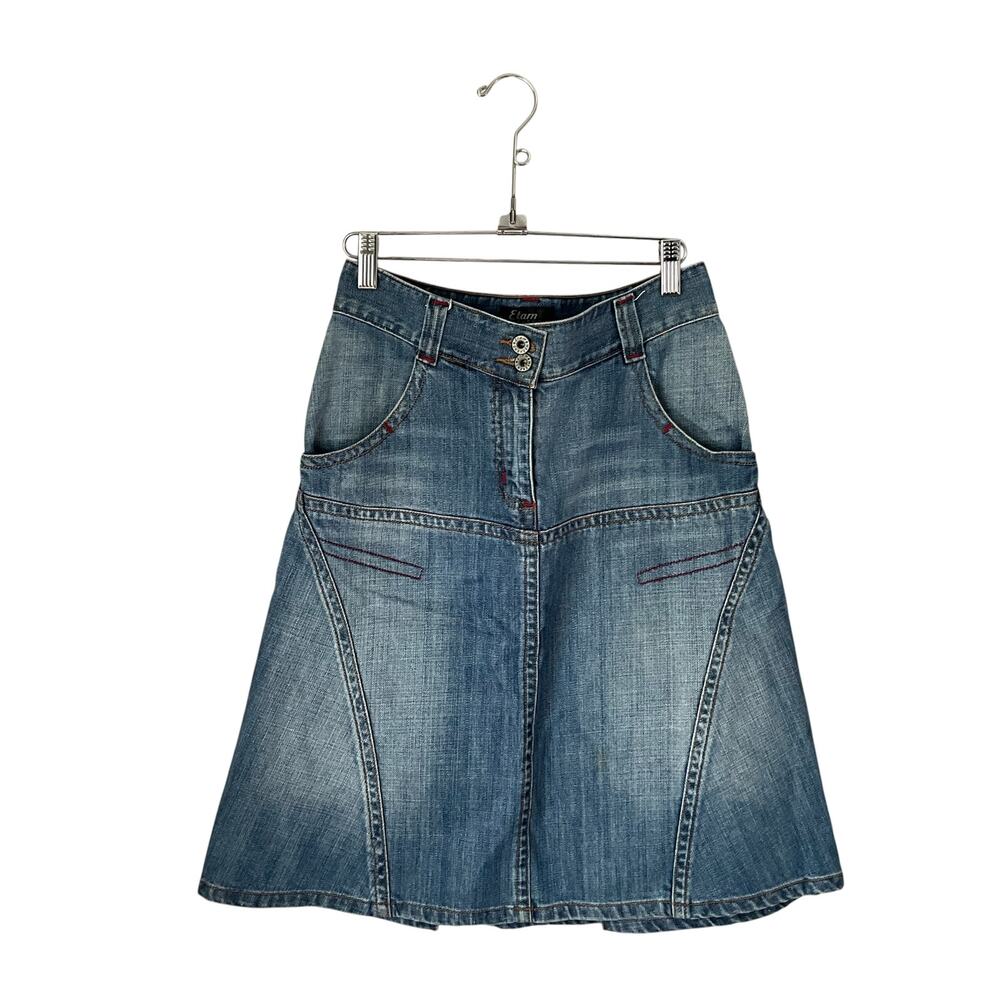 Vintage Etam Weekend Faded Denim Midi Skirt: 90s, Y2K